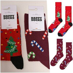 Happy Socks Men Trending Holiday Socks Gifts Christmas Tree Candy Cane 4.5  7.5